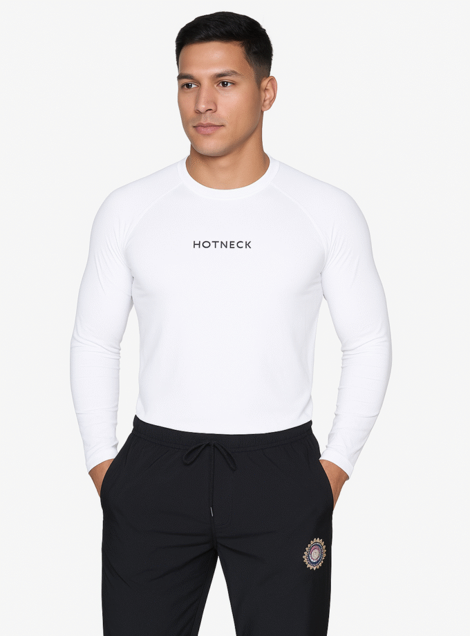 Men Compression Full Sleeves White T-shirt