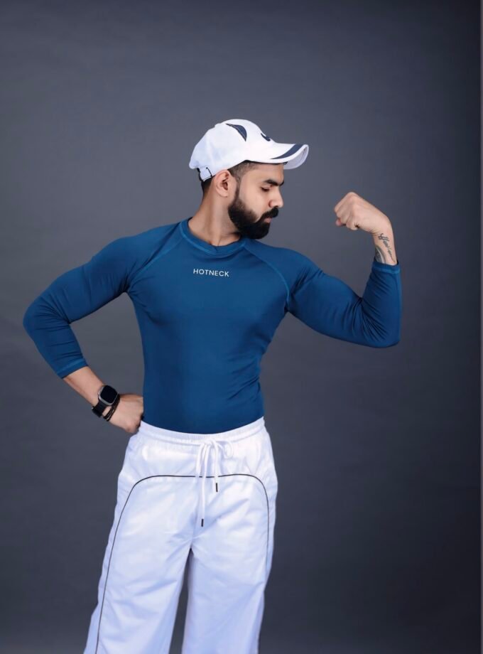 Men Compression Full Sleeves Teal T-shirt