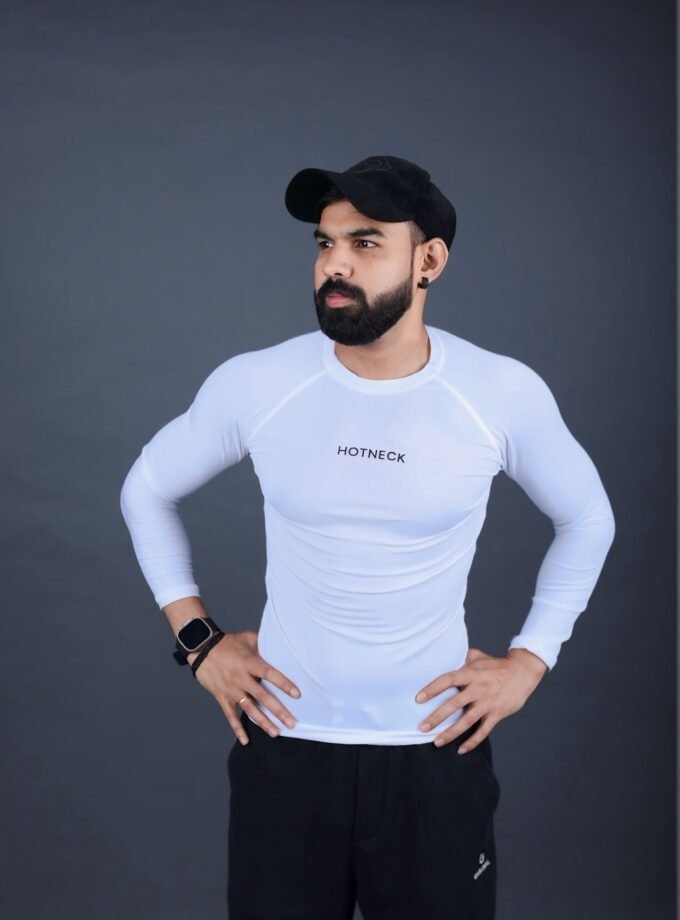 Men Compression Full Sleeves White T-shirt